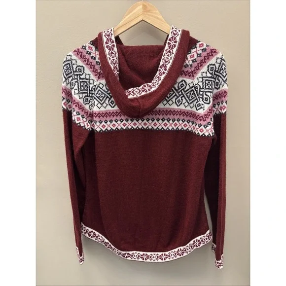 Artesania Hooded Pullover Fair Isle Sweater Lace Up Alpaca Women's Size L Peru - Picture 9 of 15